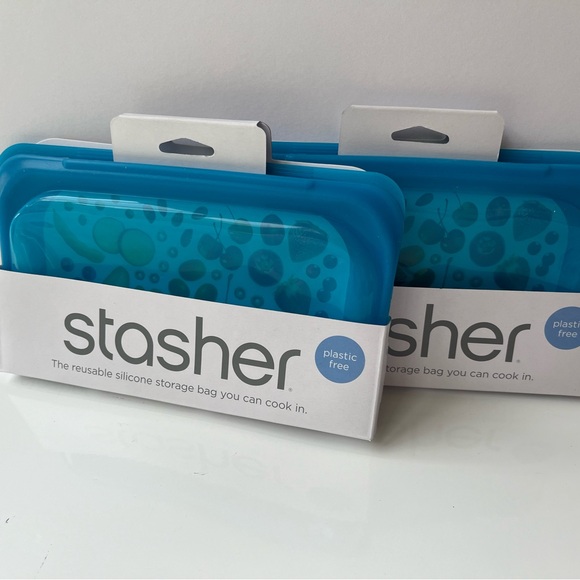NEW 2-pack Stasher SNACK  Size  Reusable Silicone Storage Bags Pouch - Blue - Picture 1 of 6